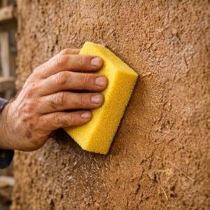 مرحله پرداخت نهایی سطح کاهگل با ابزار اسفنجی